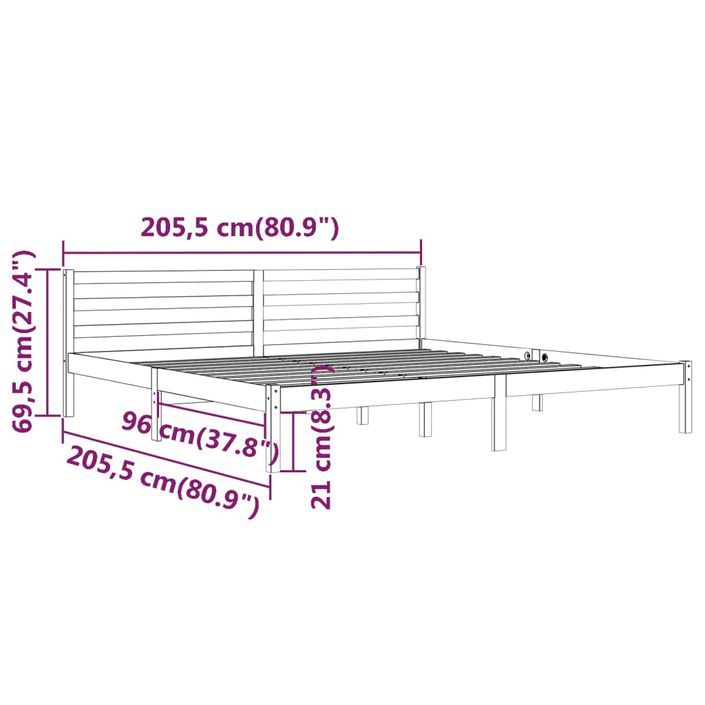 Cadre de lit Bois massif de pin 200x200 cm Blanc - Photo n°8