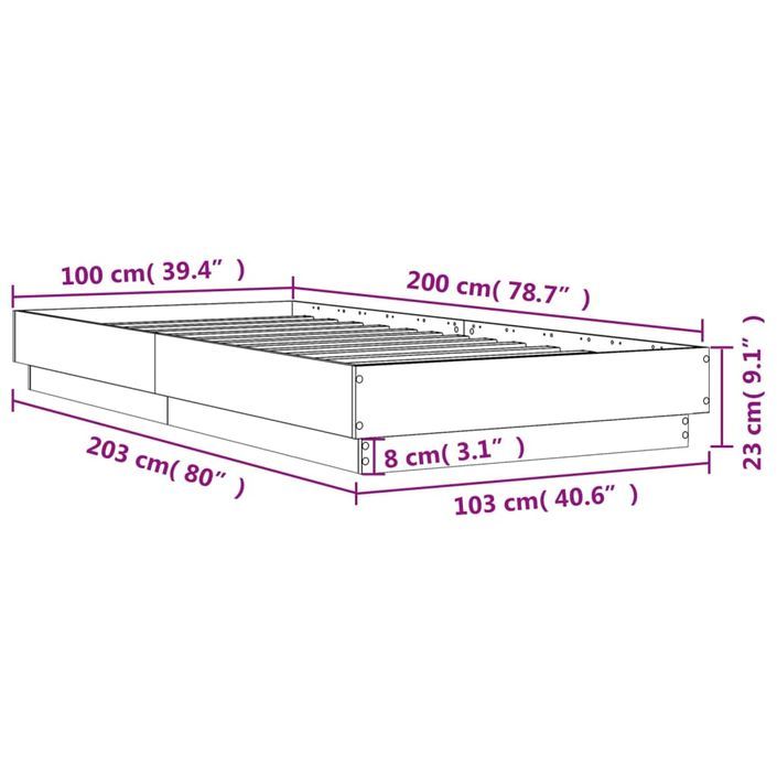 Cadre de lit chêne fumé 100x200 cm bois d'ingénierie - Photo n°9