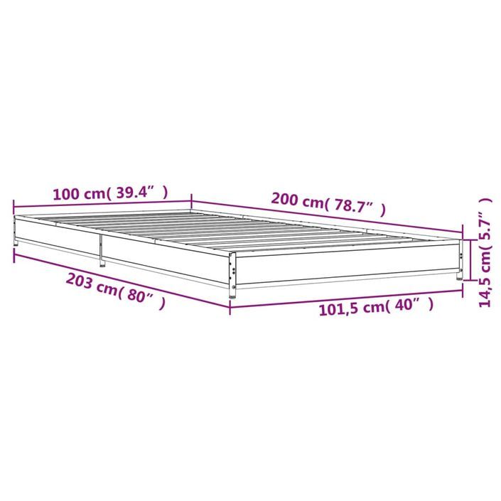 Cadre de lit chêne fumé 100x200 cm bois d'ingénierie et métal - Photo n°9