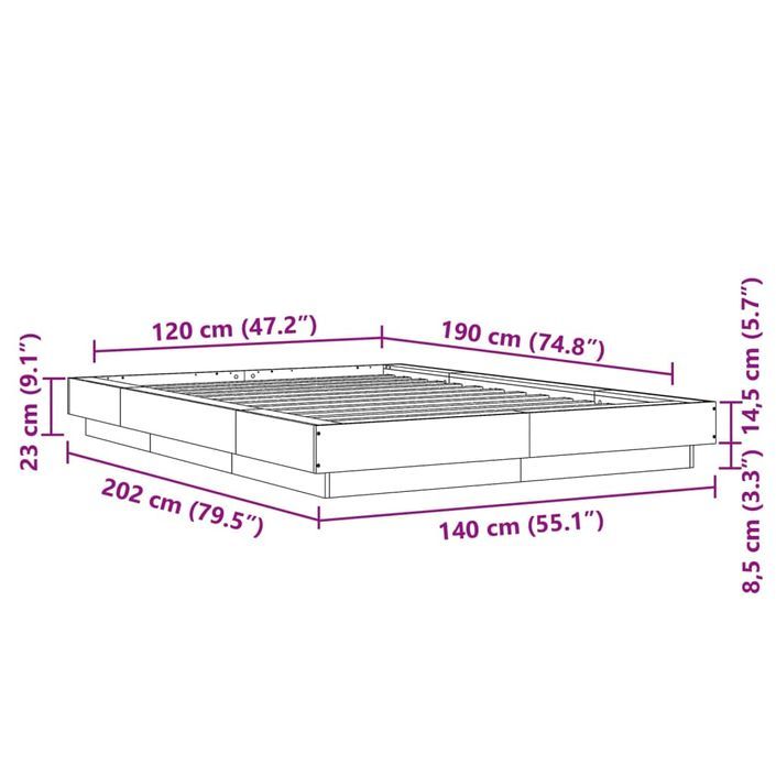 Cadre de lit chêne fumé 120x190 cm bois d'ingénierie - Photo n°10