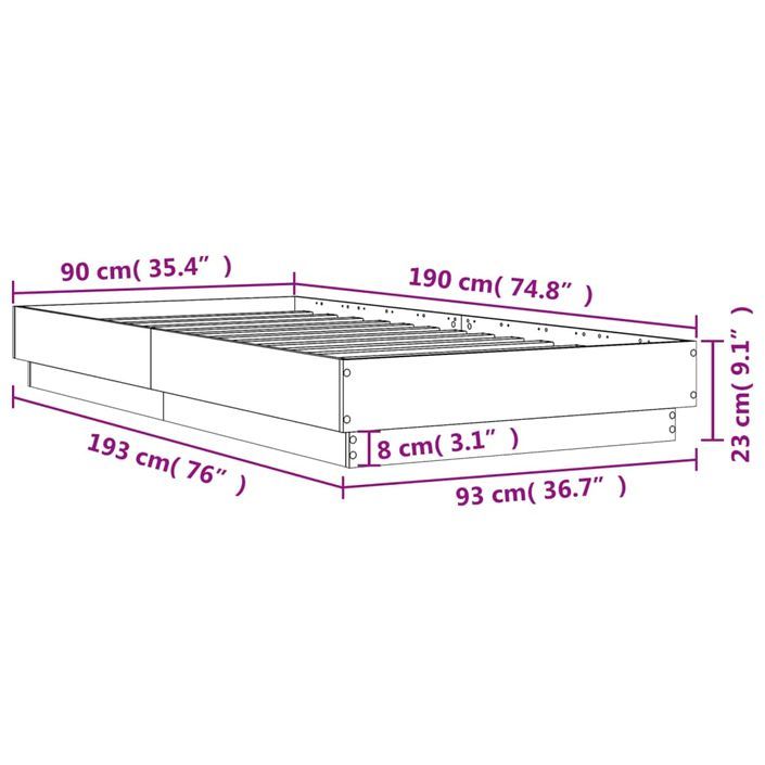 Cadre de lit chêne fumé 90x190 cm bois d'ingénierie - Photo n°9