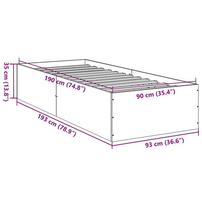 Cadre de lit chêne fumé 90x190 cm bois d'ingénierie - Photo n°10