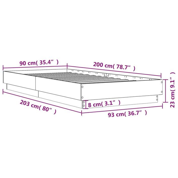 Cadre de lit chêne fumé 90x200 cm bois d'ingénierie - Photo n°9