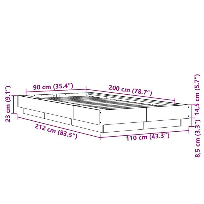 Cadre de lit chêne fumé 90x200 cm bois d'ingénierie - Photo n°10