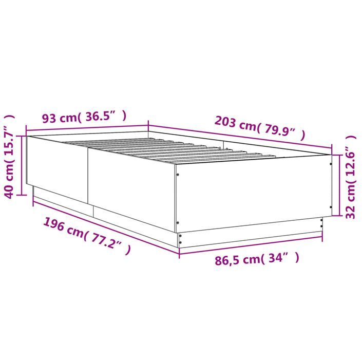 Cadre de lit chêne fumé 90x200 cm bois d'ingénierie - Photo n°9