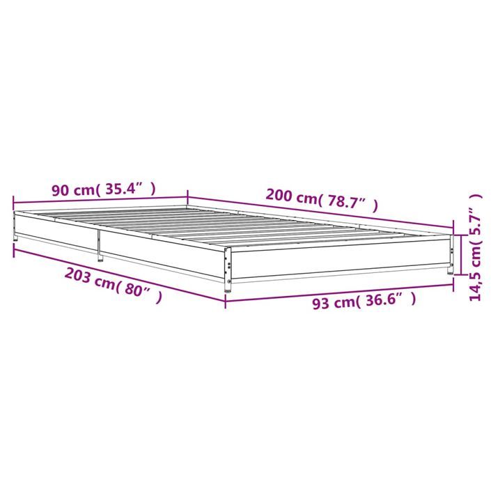 Cadre de lit chêne fumé 90x200 cm bois d'ingénierie et métal - Photo n°9