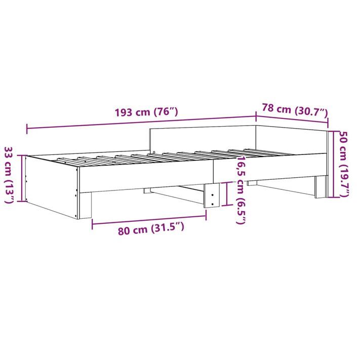 Cadre de lit chêne marron 75x190 cm bois d'ingénierie - Photo n°9