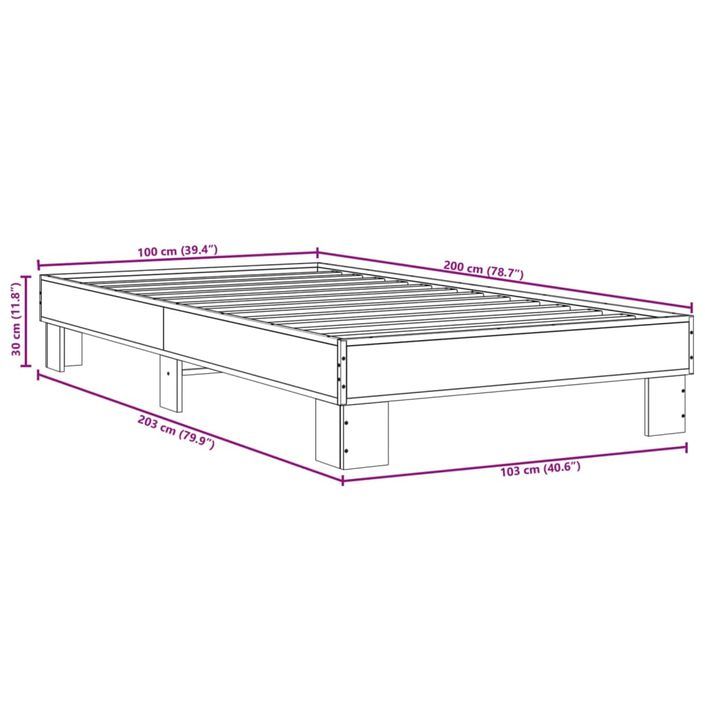 Cadre de lit chêne sonoma 100x200 cm bois d'ingénierie et métal - Photo n°9