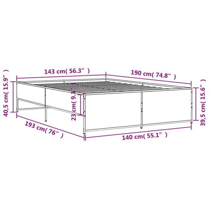 Cadre de lit chêne sonoma 140x190 cm bois d'ingénierie et métal - Photo n°9