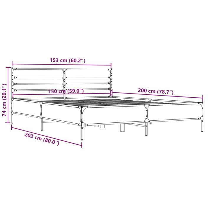 Cadre de lit chêne sonoma 150x200 cm bois d'ingénierie et métal - Photo n°9