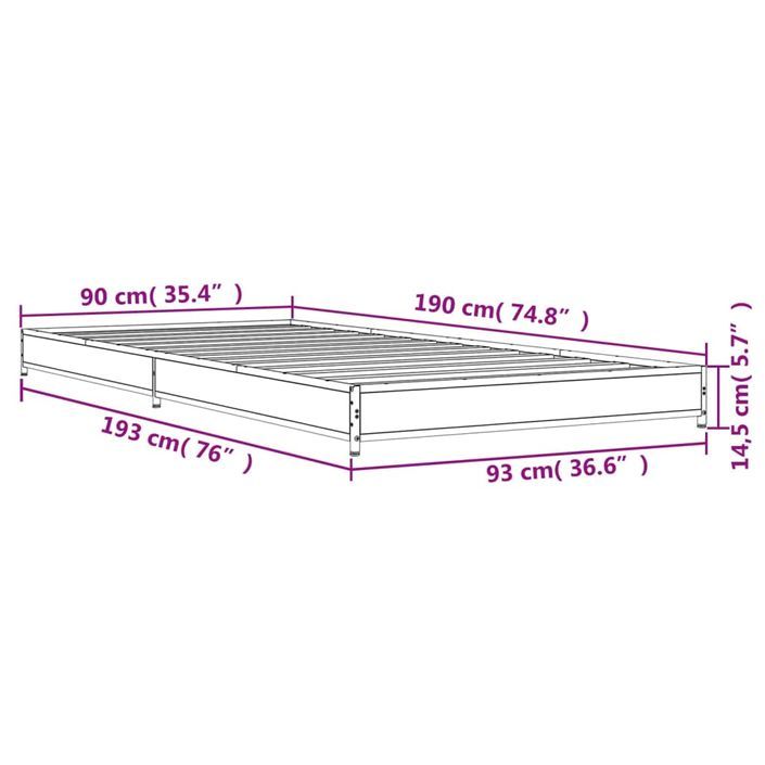 Cadre de lit chêne sonoma 90x190 cm bois d'ingénierie et métal - Photo n°9