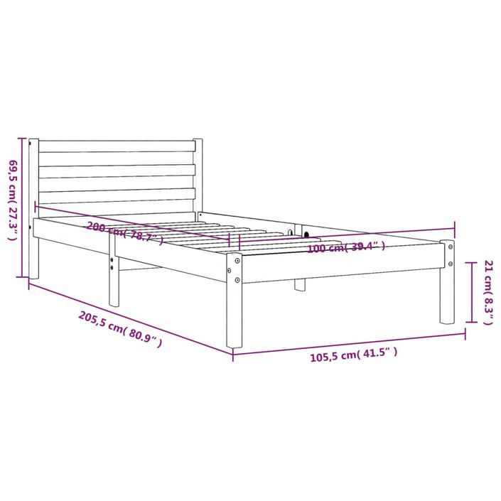 Cadre de lit marron 100x200 cm bois de pin massif - Photo n°9