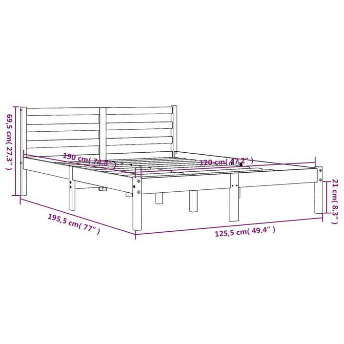 Cadre de lit marron 120x190 cm bois de pin massif - Photo n°9