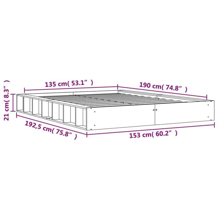 Cadre de lit marron 135x190 cm bois de pin massif - Photo n°9