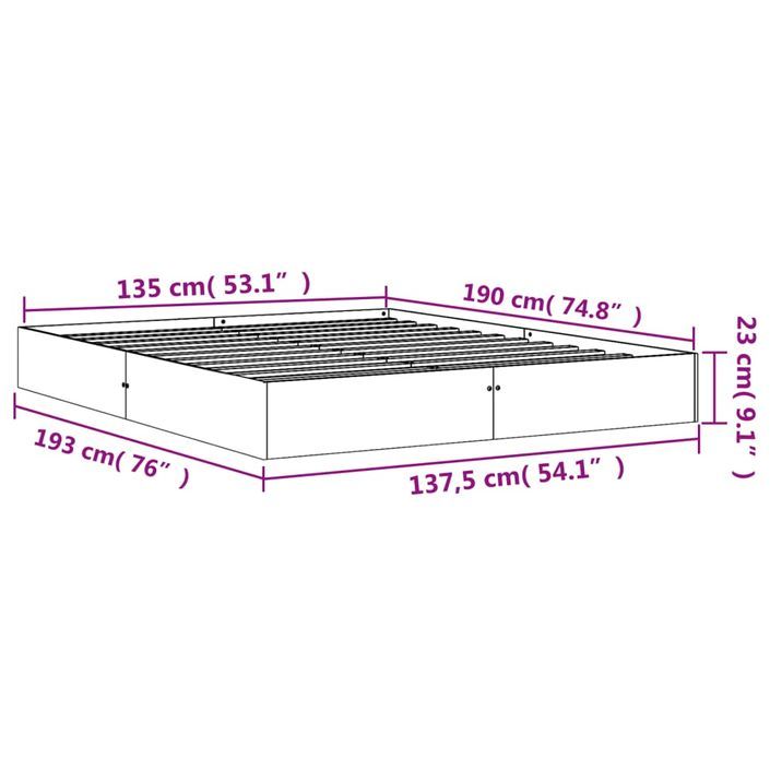 Cadre de lit marron 135x190 cm bois de pin massif - Photo n°8