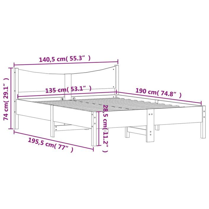 Cadre de lit marron 135x190 cm bois de pin massif - Photo n°9