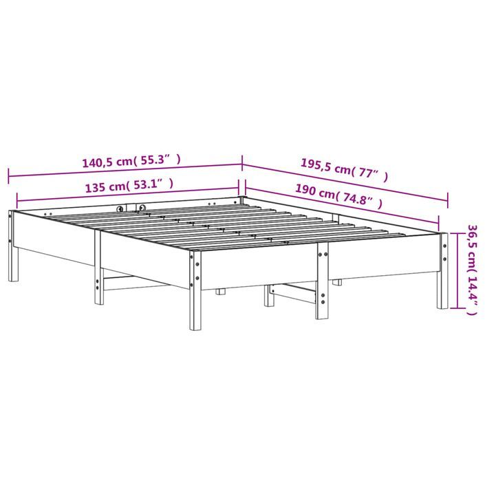 Cadre de lit cire marron 135x190 cm bois de pin massif - Photo n°9