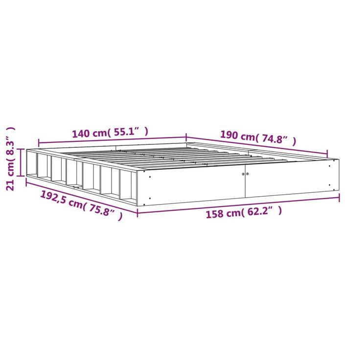 Cadre de lit marron 140x190 cm bois de pin massif - Photo n°9