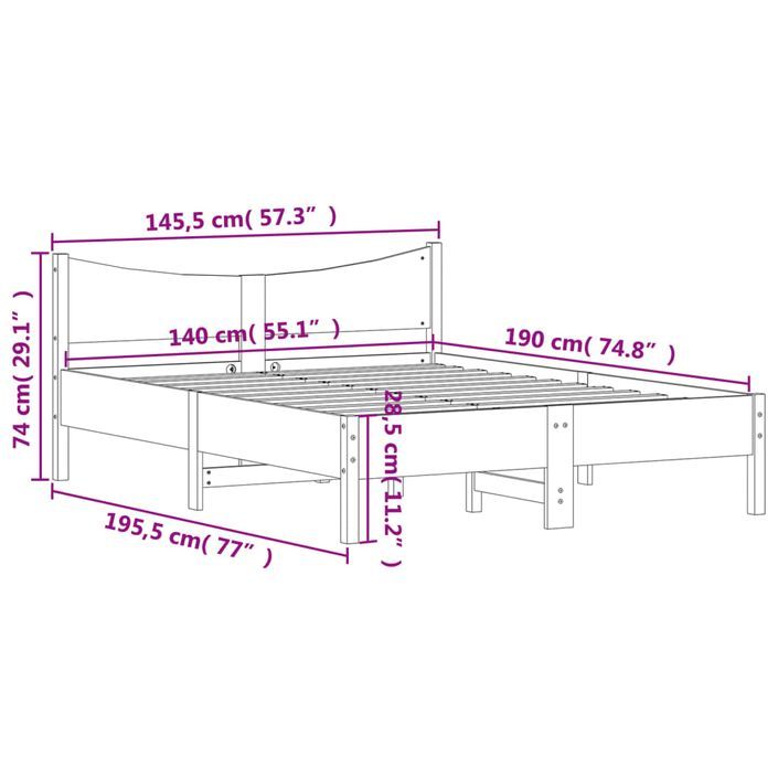 Cadre de lit marron 140x190 cm bois de pin massif - Photo n°9