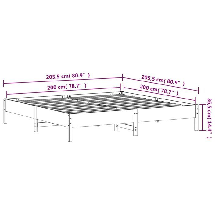 Cadre de lit cire marron 200x200 cm bois de pin massif - Photo n°9