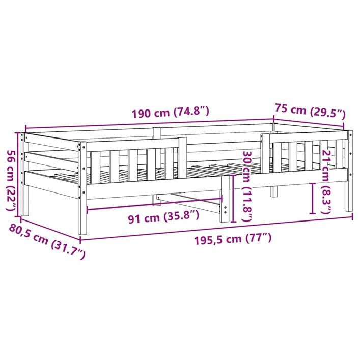 Cadre de lit cire marron 75x190 cm bois de pin massif - Photo n°9