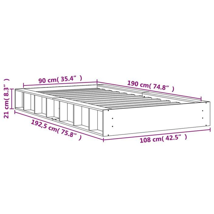 Cadre de lit marron 90x190 cm bois de pin massif - Photo n°9