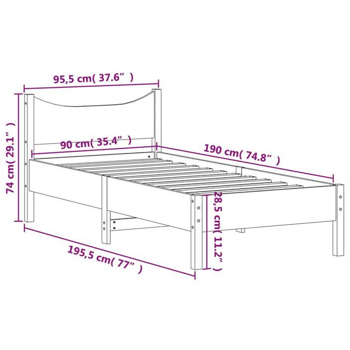 Cadre de lit marron 90x190 cm bois de pin massif - Photo n°9