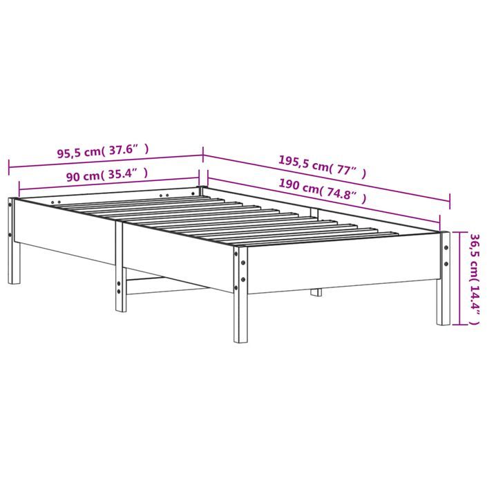 Cadre de lit cire marron 90x190 cm bois de pin massif - Photo n°9