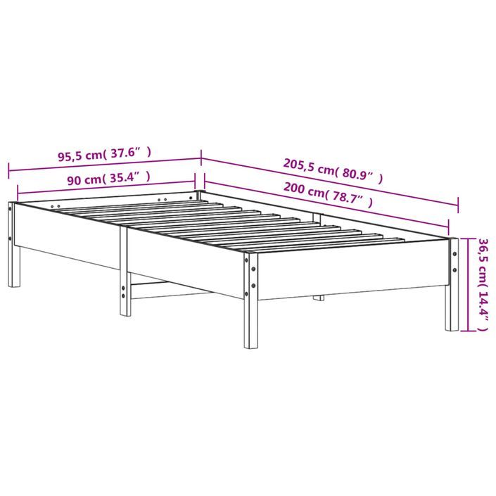 Cadre de lit cire marron 90x200 cm bois de pin massif - Photo n°9