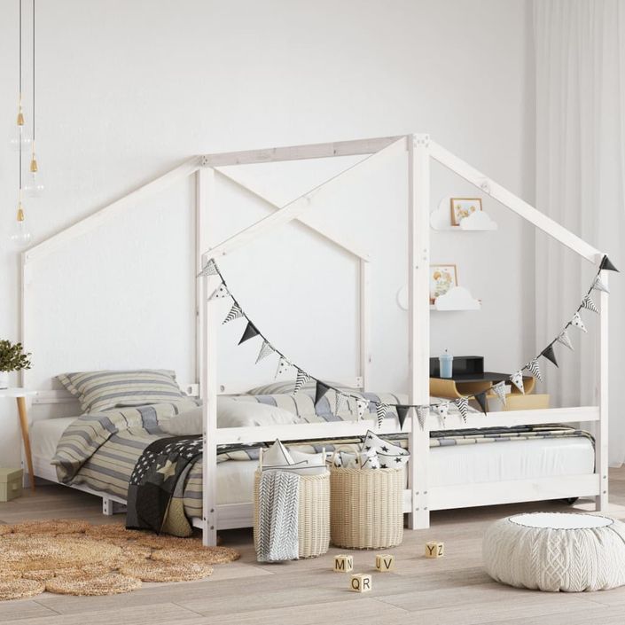 Cadre de lit d'enfant blanc 2x(90x190) cm bois de pin massif - Photo n°2