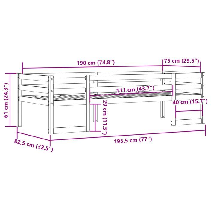 Cadre de lit d'enfant marron cire 75x190 cm bois de pin massif - Photo n°11