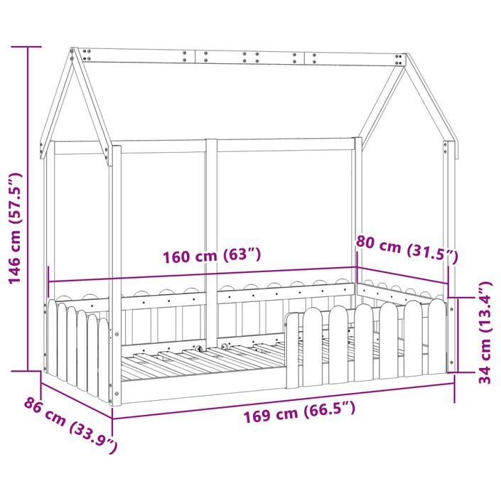 Cadre de lit d'enfants forme de maison 80x160cm bois pin massif - Photo n°9