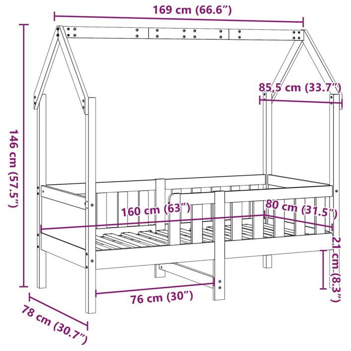 Cadre de lit d'enfants forme de maison 80x160cm bois pin massif - Photo n°9