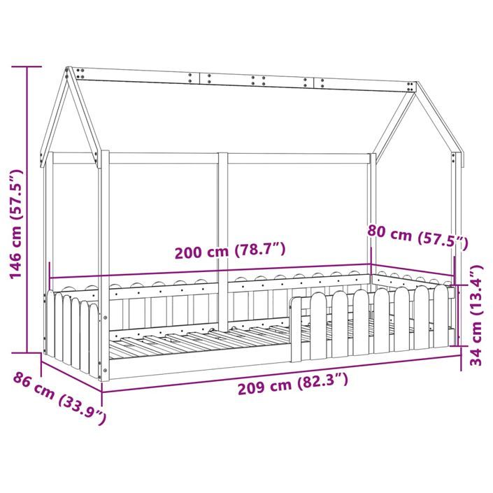 Cadre de lit d'enfants forme de maison 80x200cm bois massif pin - Photo n°9