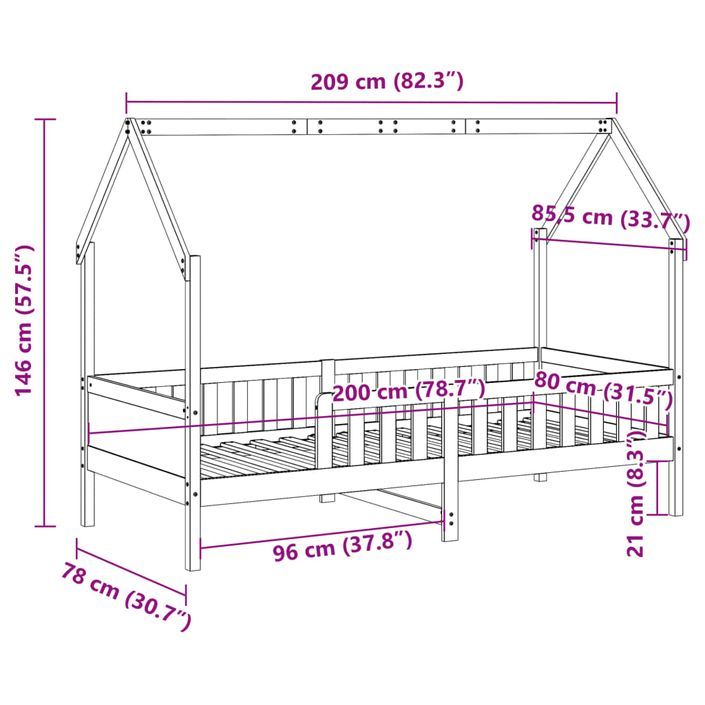 Cadre de lit d'enfants forme de maison 80x200cm bois massif pin - Photo n°9