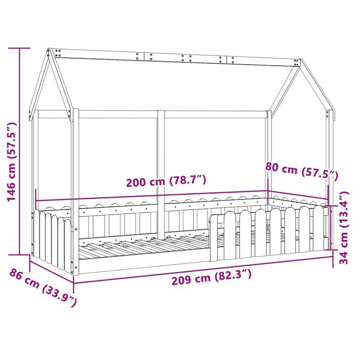 Cadre de lit d'enfants forme de maison 80x200cm bois pin massif - Photo n°9