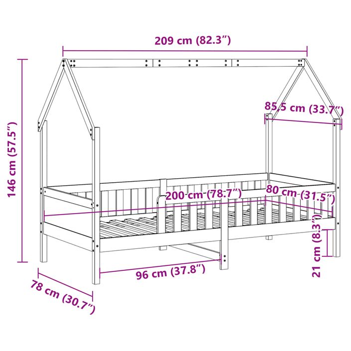 Cadre de lit d'enfants forme de maison 80x200cm bois pin massif - Photo n°9