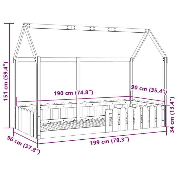 Cadre de lit d'enfants forme de maison 90x190cm bois massif pin - Photo n°9