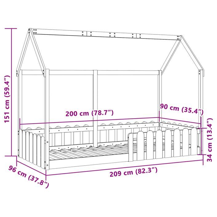 Cadre de lit d'enfants forme de maison 90x200cm bois massif pin - Photo n°9