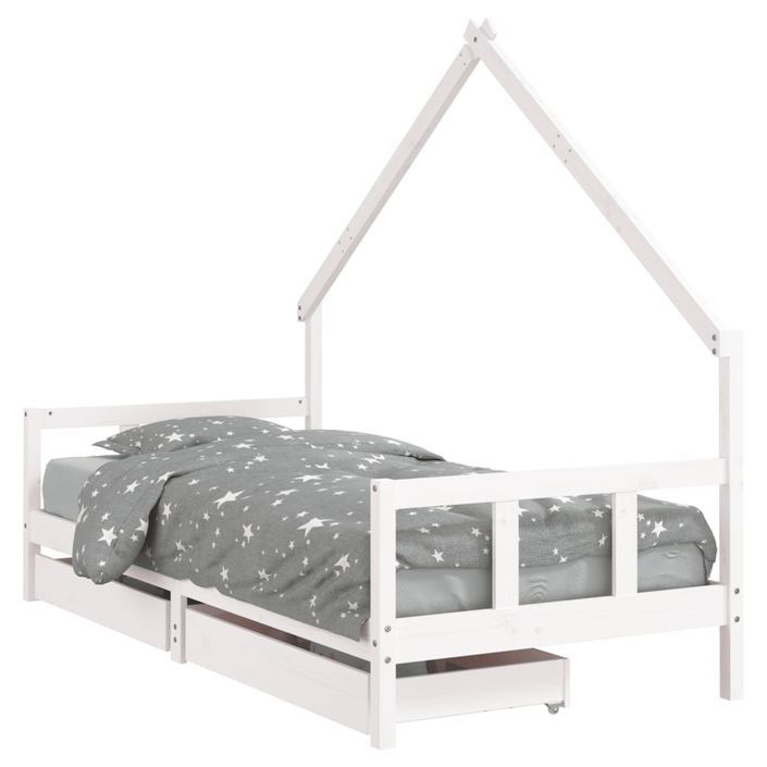 Cadre de lit d'enfants tiroirs blanc 90x190 cm bois pin massif - Photo n°1