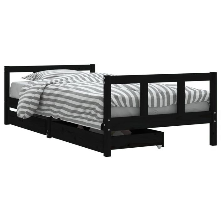 Cadre de lit d'enfants tiroirs noir 90x190cm bois de pin massif - Photo n°1