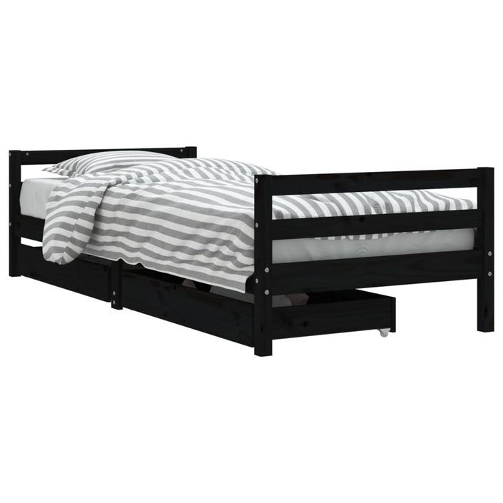 Cadre de lit d'enfants tiroirs noir 90x190cm bois de pin massif - Photo n°1