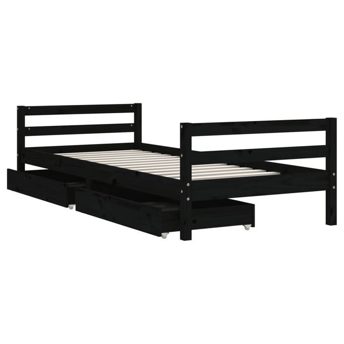 Cadre de lit d'enfants tiroirs noir 90x190cm bois de pin massif - Photo n°4