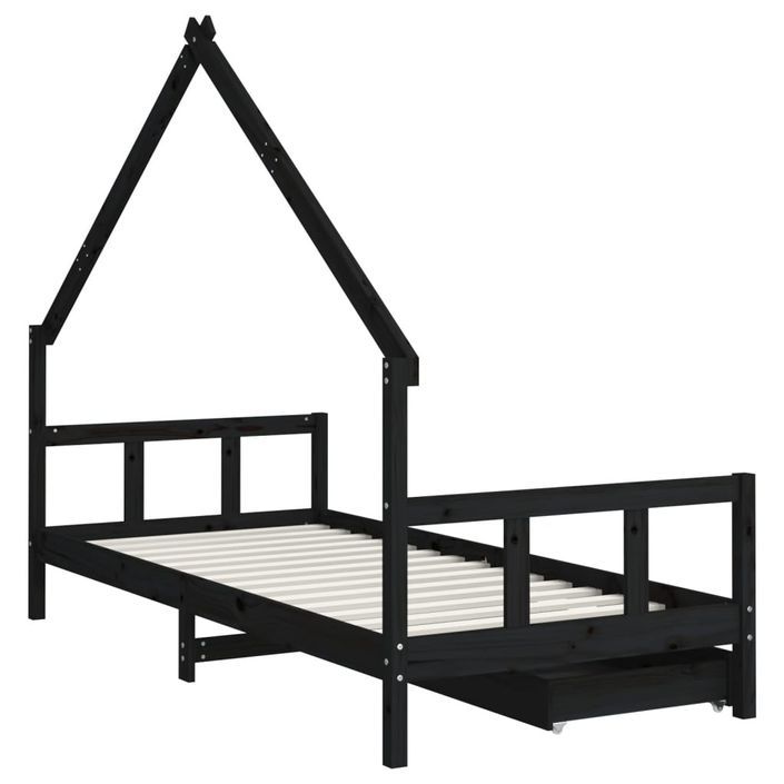 Cadre de lit d'enfants tiroirs noir 90x190cm bois de pin massif - Photo n°7