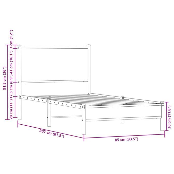 Cadre de lit en métal avec tête de lit chêne marron 80x200 cm - Photo n°10