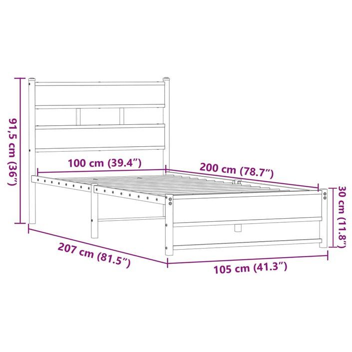 Cadre de lit en métal sans matelas chêne marron 100x200 cm - Photo n°9