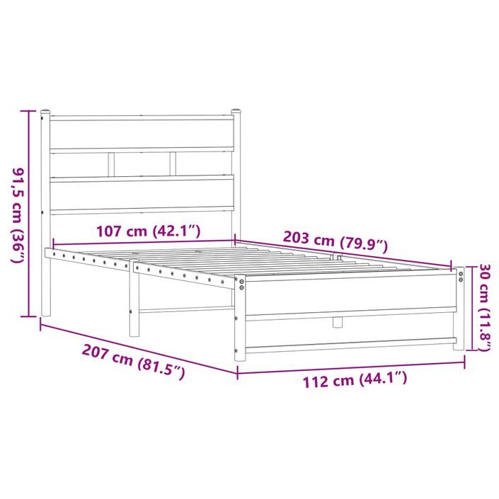 Cadre de lit en métal sans matelas chêne marron 107x203 cm - Photo n°9