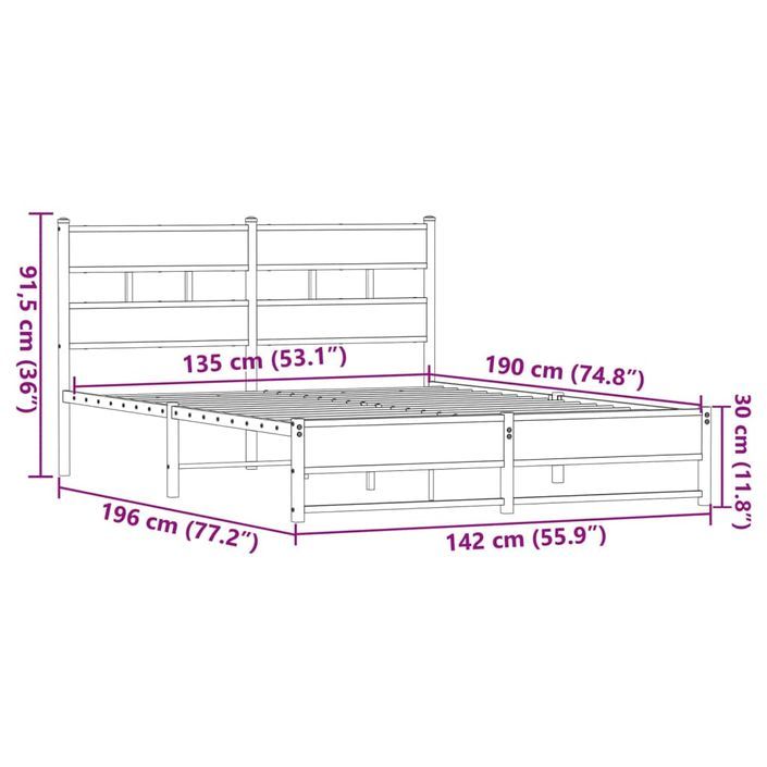 Cadre de lit en métal sans matelas chêne marron 135x190 cm - Photo n°9