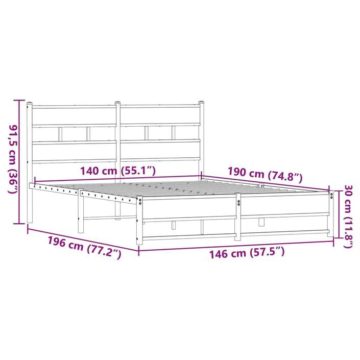 Cadre de lit en métal sans matelas chêne marron 140x190 cm - Photo n°9