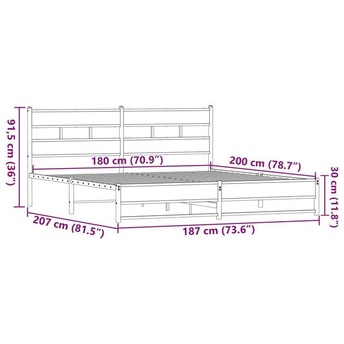 Cadre de lit en métal sans matelas chêne marron 180x200 cm - Photo n°9